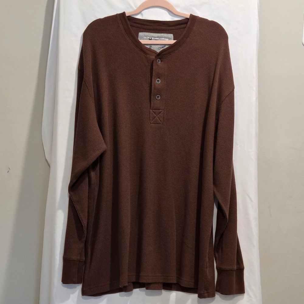 Old Navy Y2K 2006 Mens XXL Brown Waffle Thermal Henley Long Sleeve Shirt